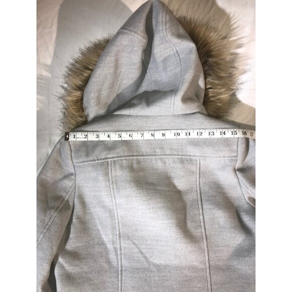 Cache Cache Women's Gray Polyester Faux Fur Trim Hooded Winter Coat - Picture 6 of 9